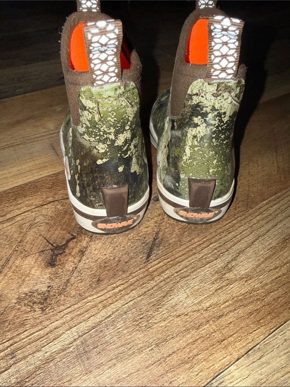 Kids Mossy Camo Rain Boots with Orange Lining